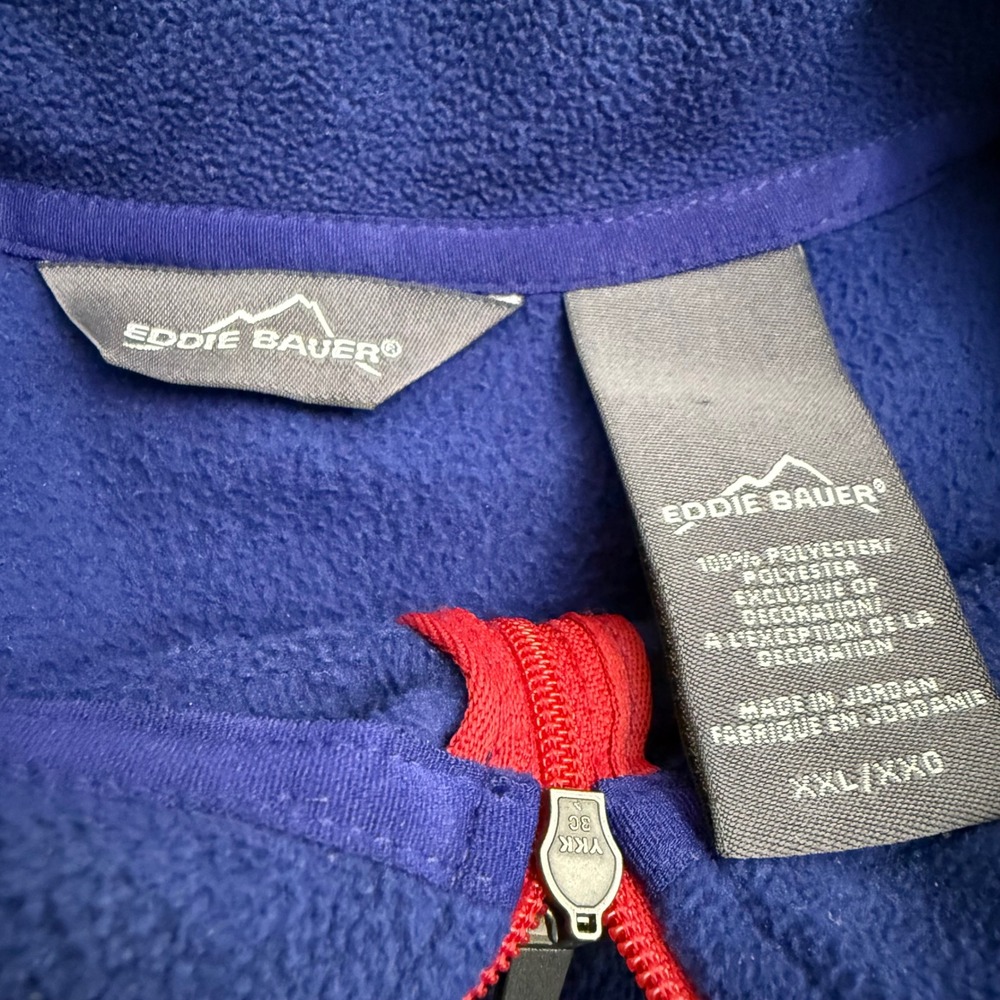 Eddie Bauer‎ Mens Blue Fleece 1/4 Zip Pullover Sweatshirt Top XXL Collard Pocket - Picture 7 of 10